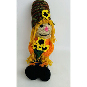 Scarecrow with‎ Sunflowers Fall Autumn Thanksgiving Decor Handmade Crochet 19”